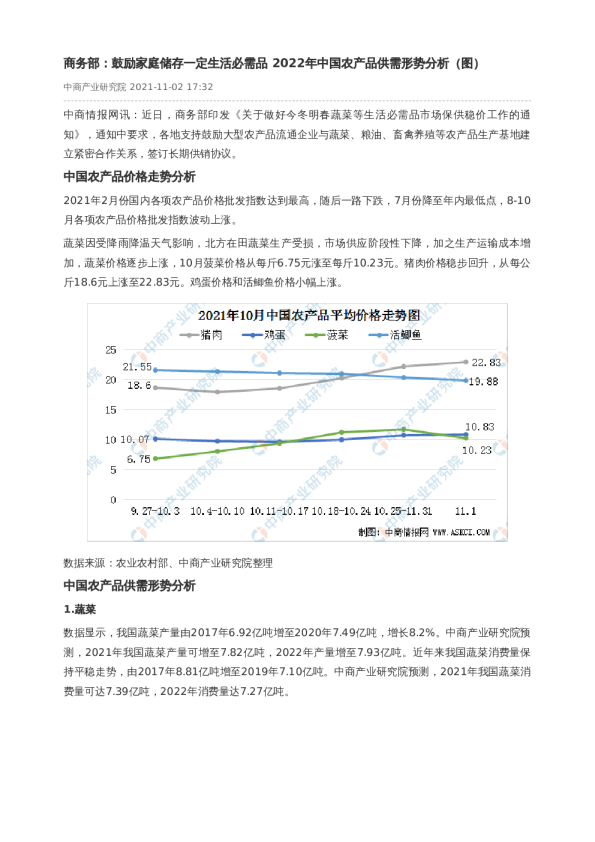 商务部：鼓励家庭储存一定生活必需品     2022年中国农产品供需形势分析（图）