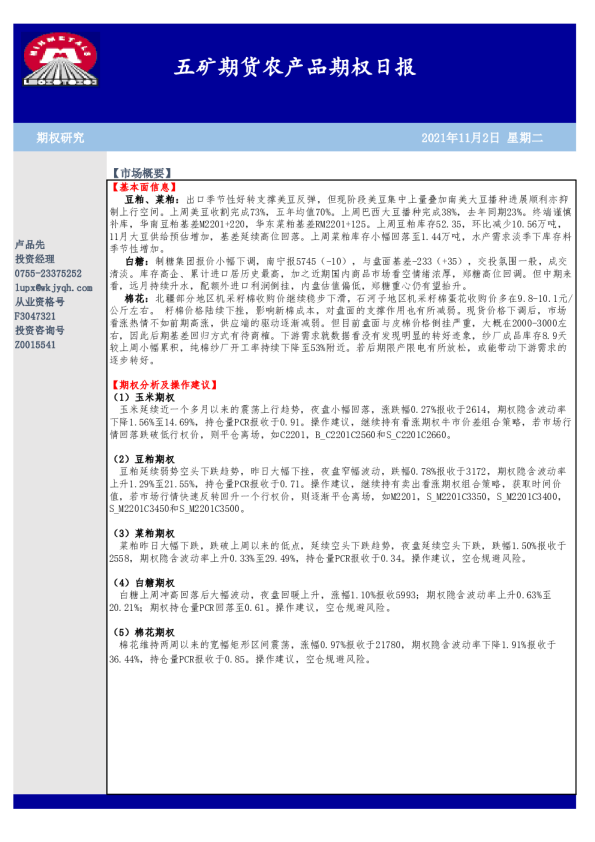 农产品期权日报