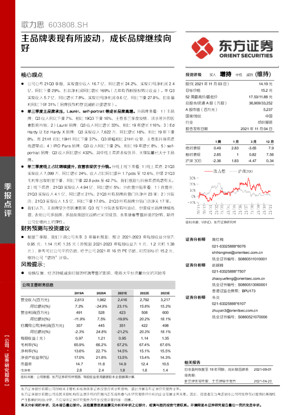 主品牌表现有所波动，成长品牌继续向好