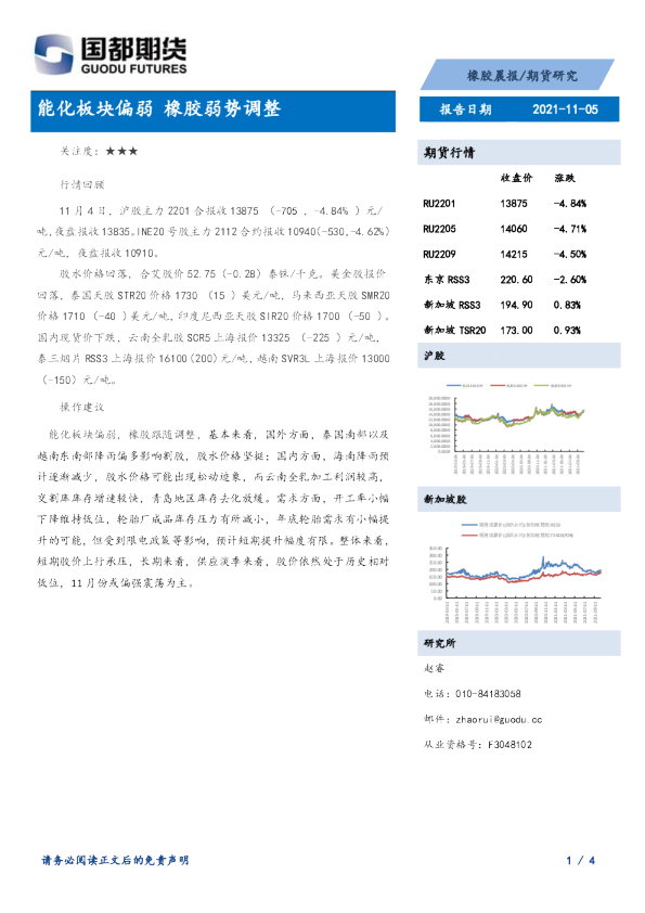 橡胶晨报：能化板块偏弱 橡胶弱势调整