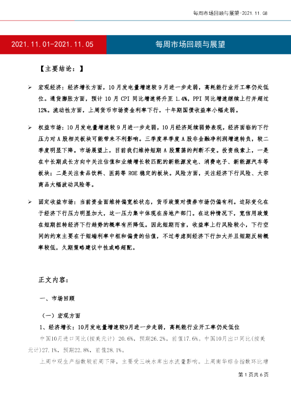 每周市场回顾与展望