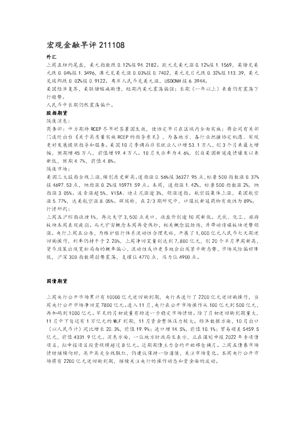 宏观金融早评