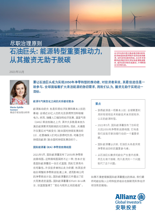 石油巨头：能源转型重要推动力，从其撤资无助于脱碳