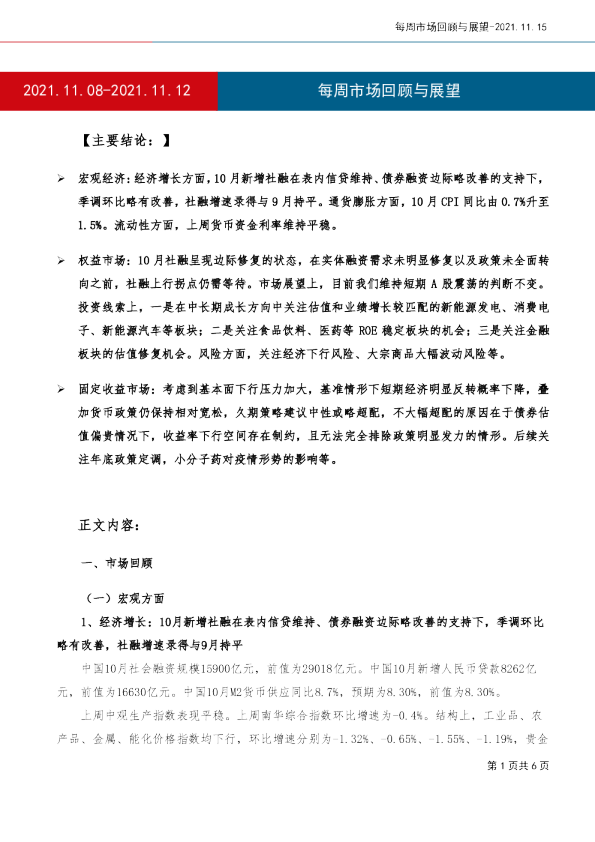 每周市场回顾与展望