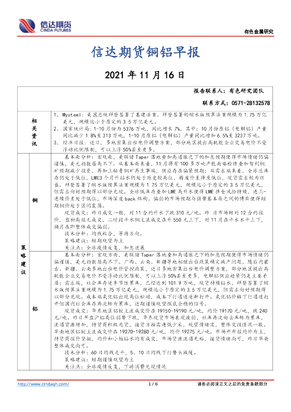 铜铝早报