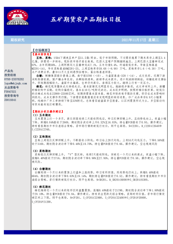 农产品期权日报