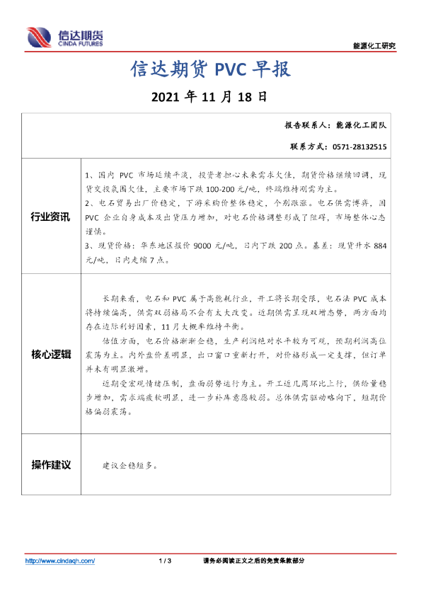 信达期货PVC早报