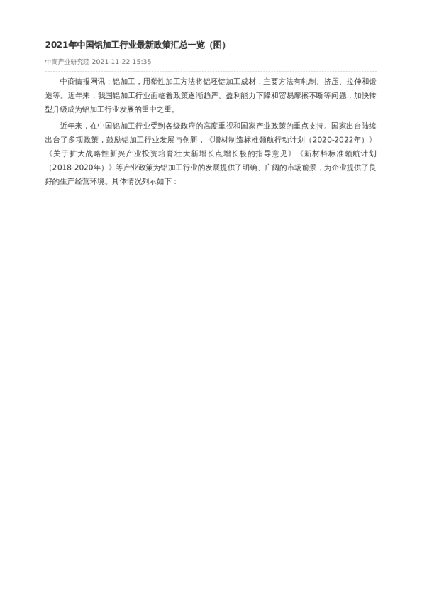 2021年中国铝加工行业最新政策汇总一览（图）