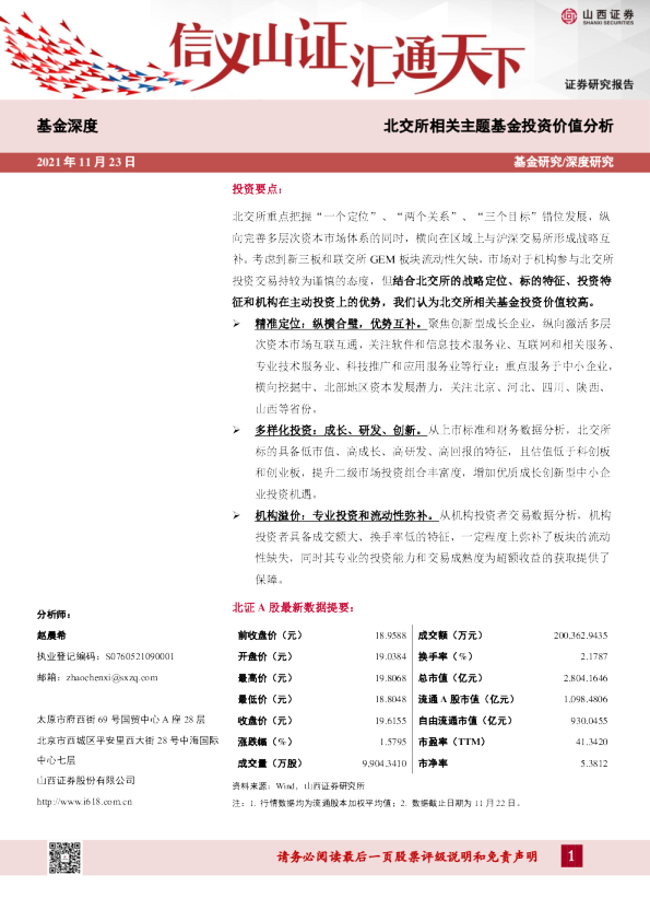 北交所相关主题基金投资价值分析