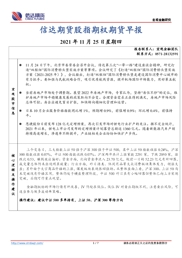 信达期货股指期权期货早报
