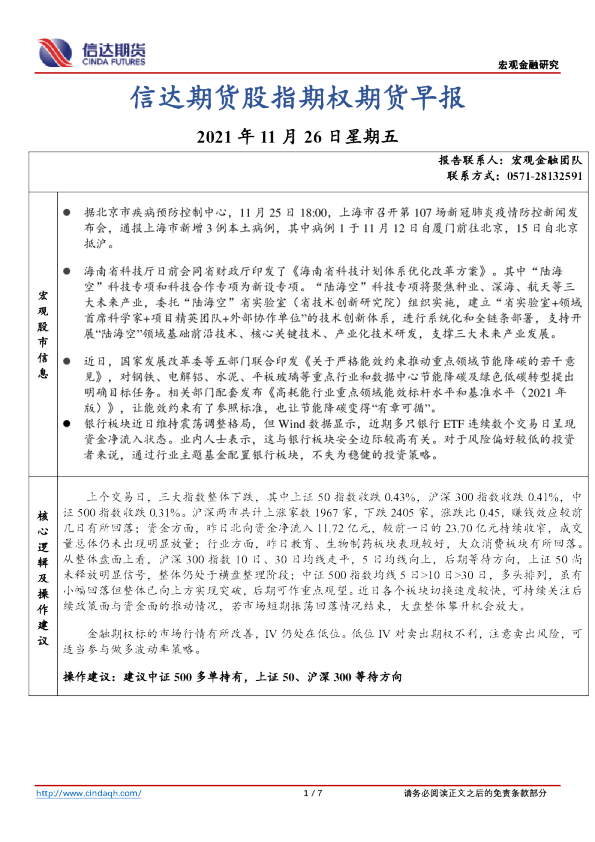 信达期货股指期权期货早报