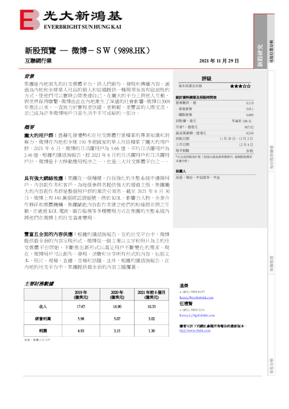 新股预览：微博-SW