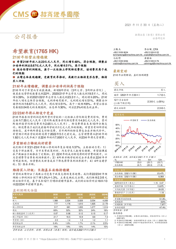 21财年经营业绩稳健