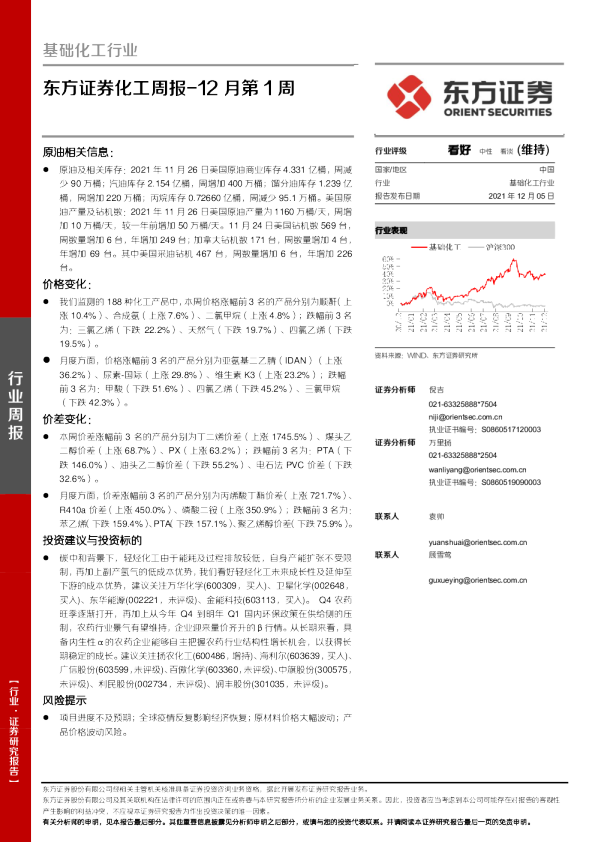 化工行业周报12月第1周