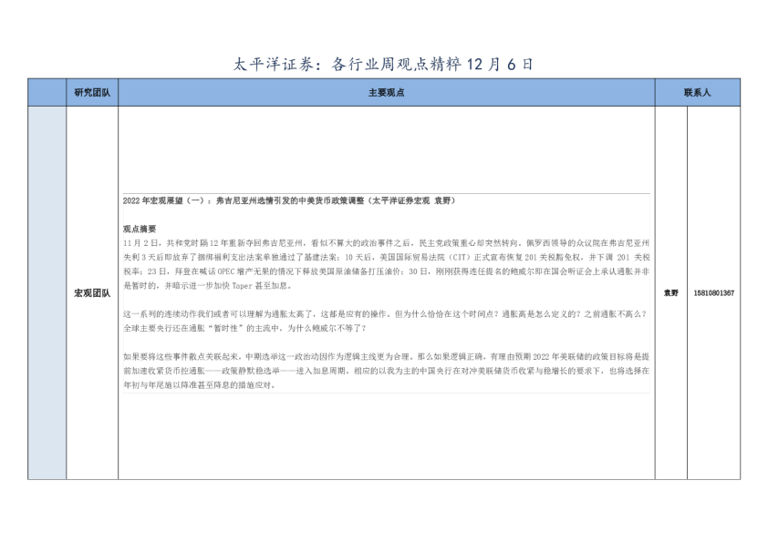 各行业周观点精粹