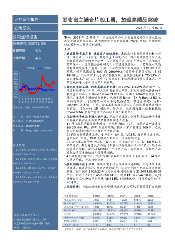 发布自主键合片四工器，加速高端品突破