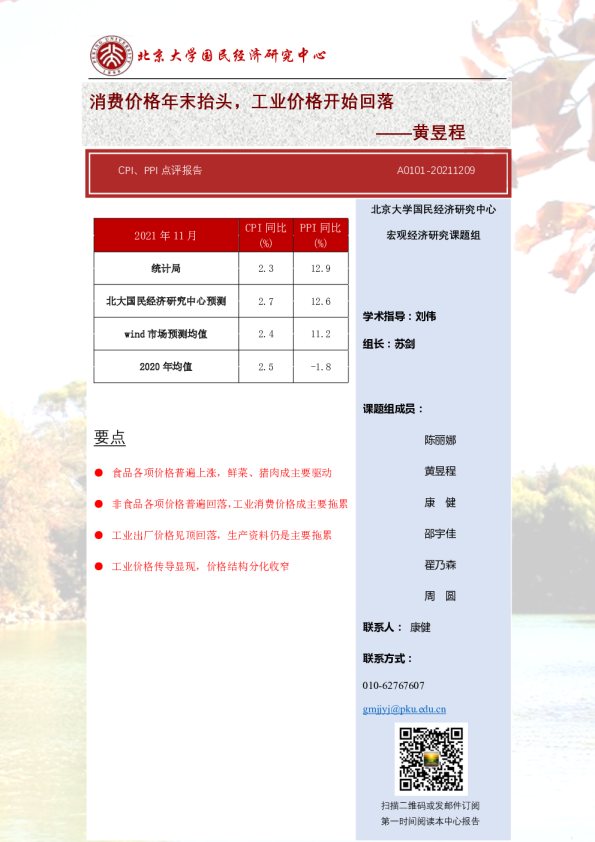 CPI、PPI点评报告：消费价格年末抬头，工业价格开始回落