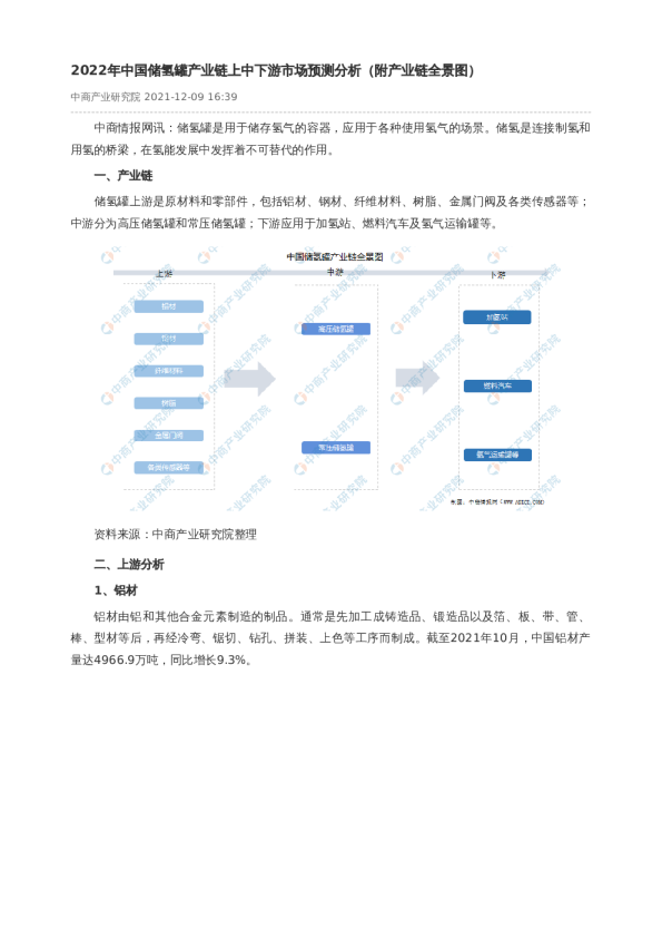 2022年中国储氢罐产业链上中下游市场预测分析（附产业链全景图）