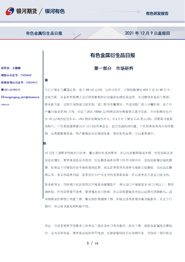 有色金属衍生品日报