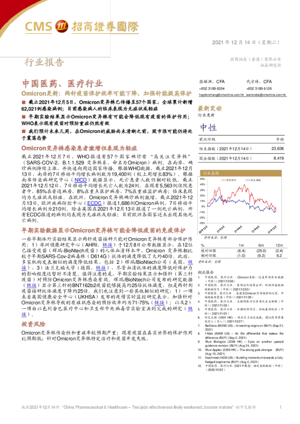 Omicron更新：两针疫苗保护效率可能下降，加强针能提高保护