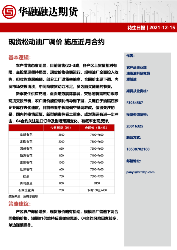 花生日报：现货松动油厂调价，施压近月合约