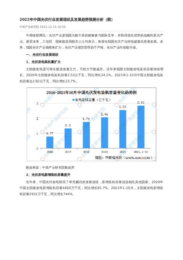 2022年中国光伏行业发展现状及发展趋势预测分析（图）