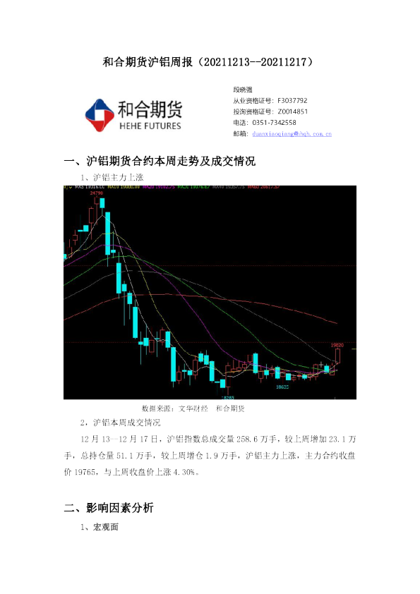 和合期货沪铝周报