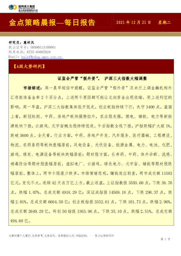 金点策略晨报