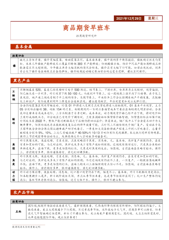 商品期货早班车