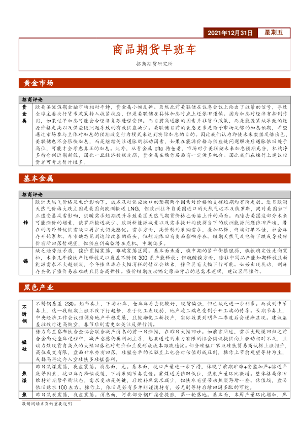 商品期货早班车