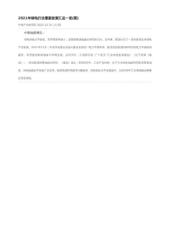 2021年绿电行业最新政策汇总一览(图)
