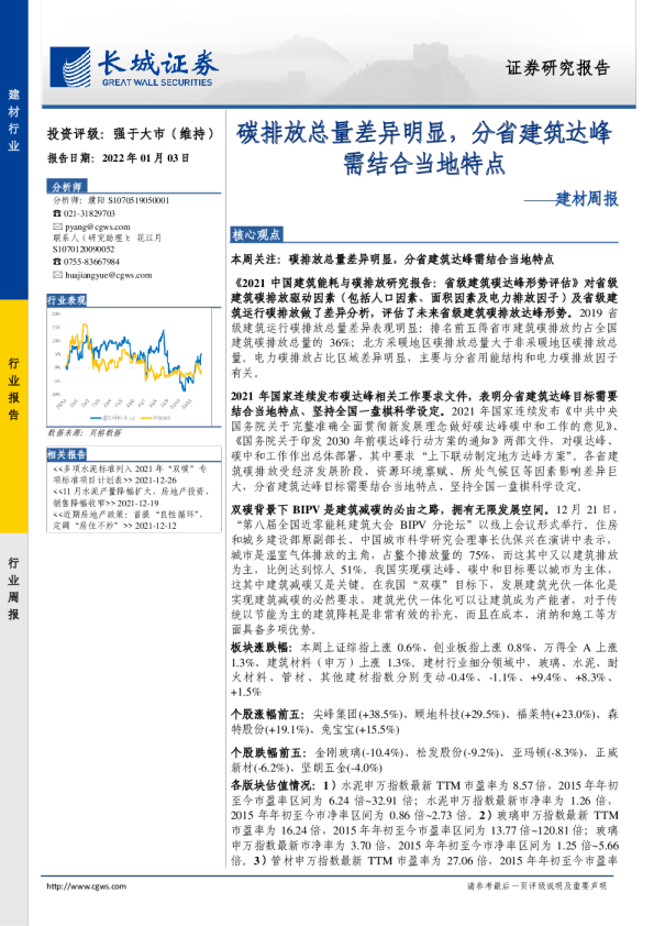建材行业周报：碳排放总量差异明显，分省建筑达峰需结合当地特点