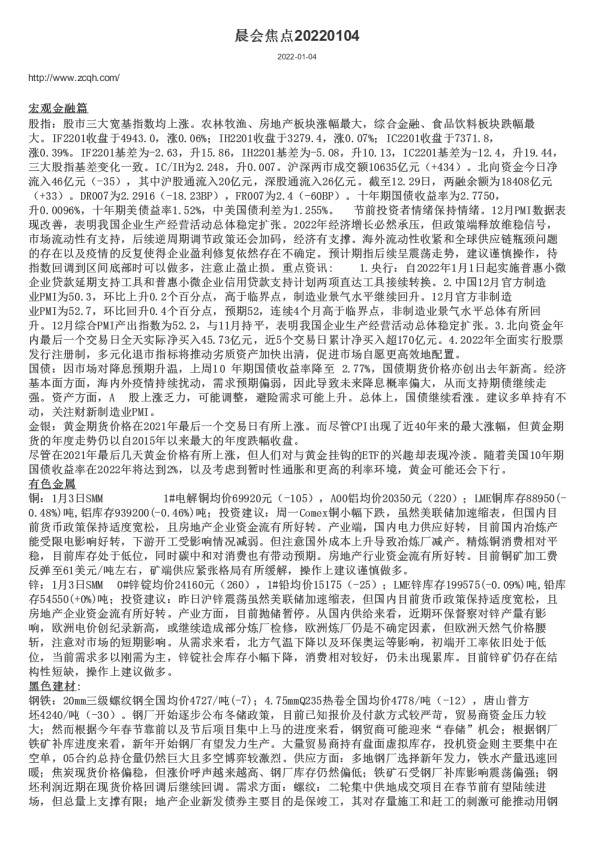 中财期货晨会焦点