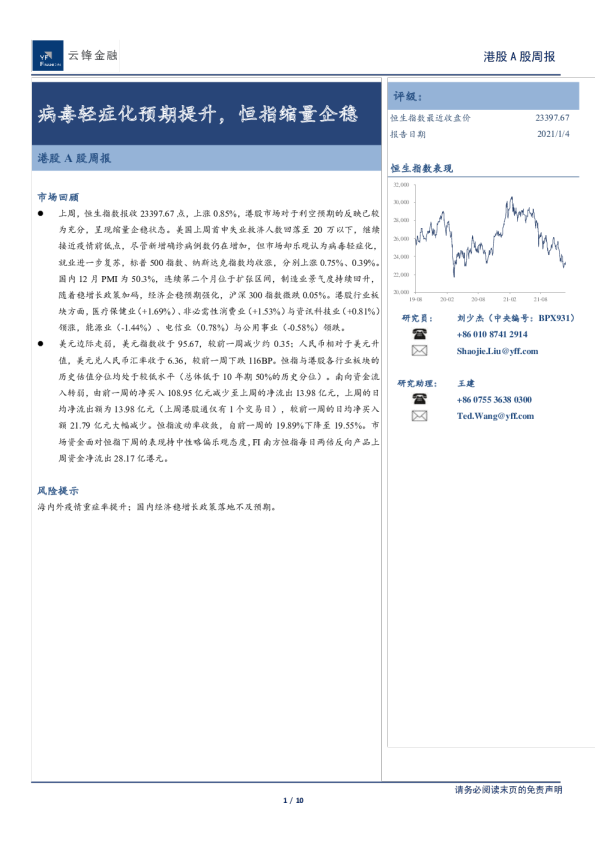 港股A股周报：病毒轻症化预期提升，恒指缩量企稳