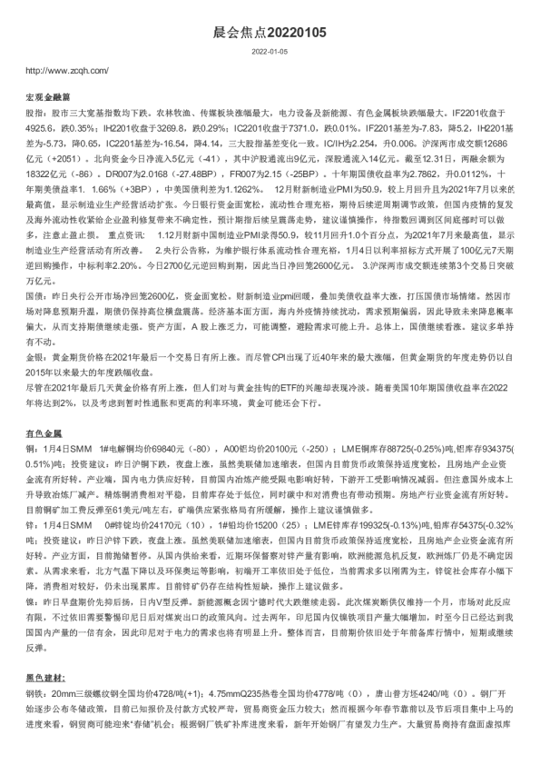 中财期货晨会焦点