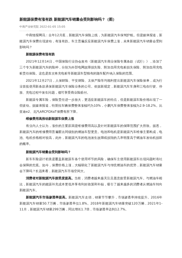 新能源保费有涨有跌 新能源汽车销量会受到影响吗？（图）