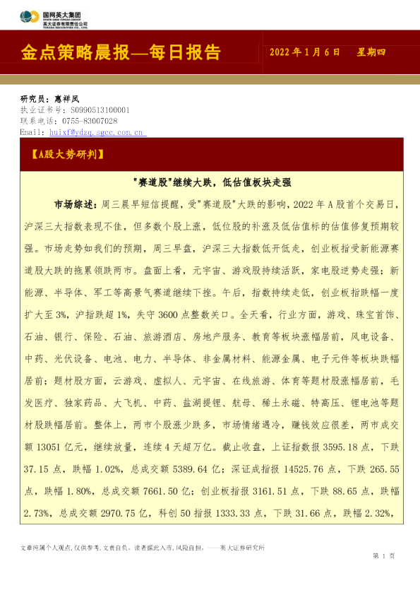 金点策略晨报—每日报告