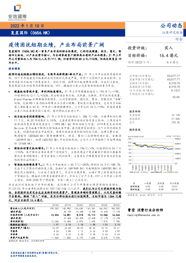 疫情困扰短期业绩，产业布局前景广阔