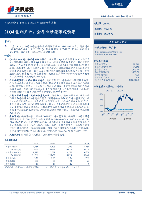 2021年业绩预告点评：21Q4量利齐升，全年业绩亮眼超预期