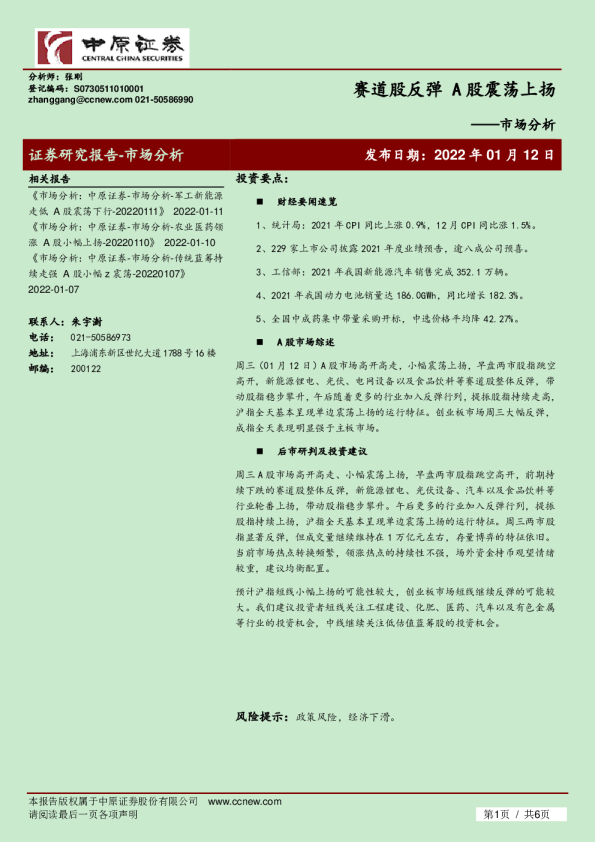 赛道股反弹，A股震荡上扬