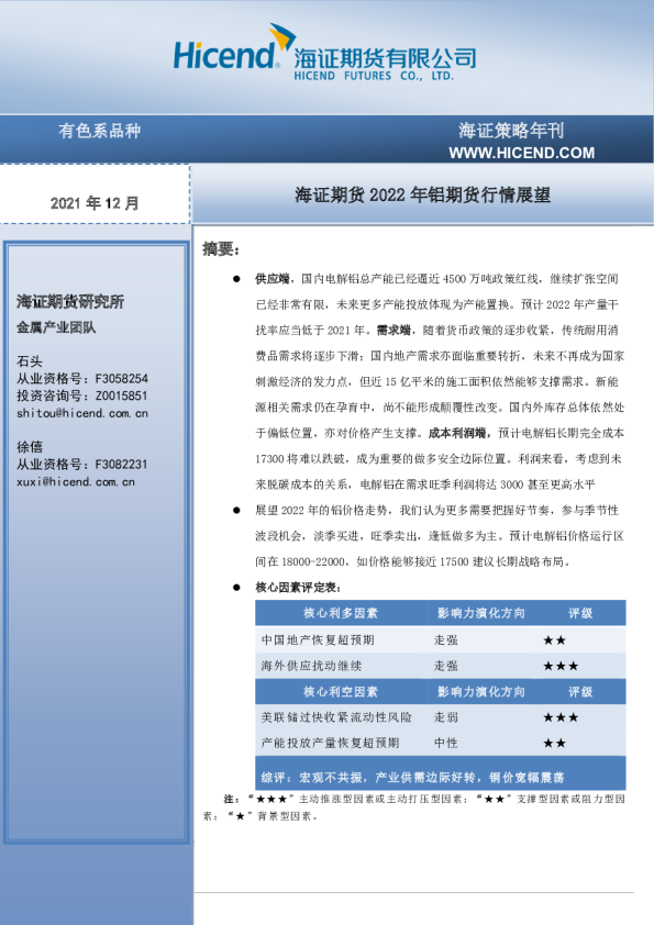 2022年铝期货行情展望