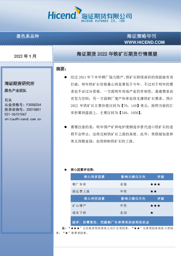 2022年铁矿石期货行情展望
