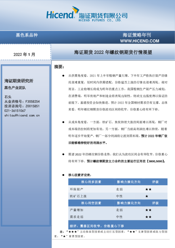 2022年螺纹钢期货行情展望