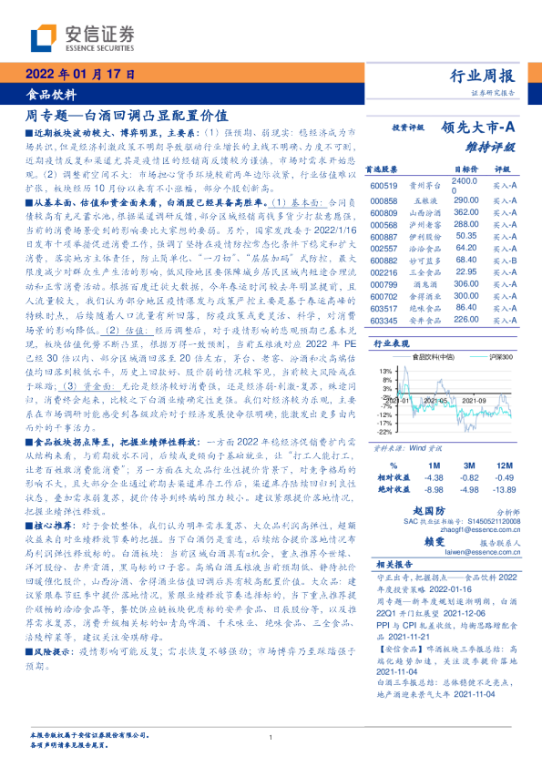 周专题：白酒回调凸显配置价值