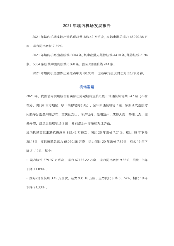 2021年境内机场发展报告