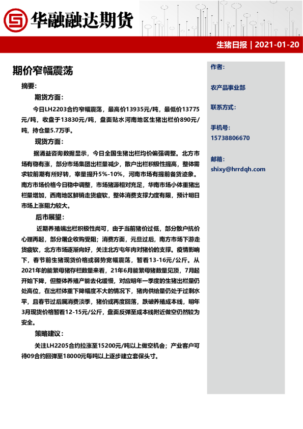 生猪日报：期价窄幅震荡