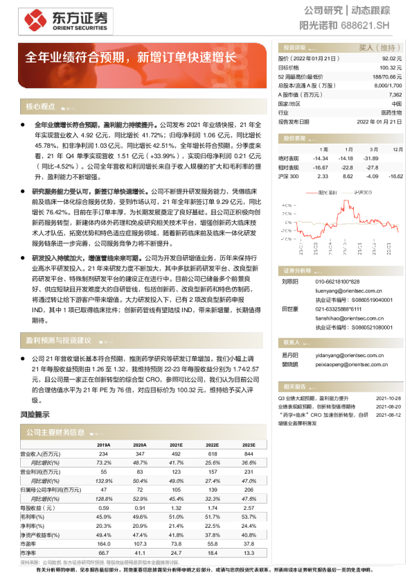 全年业绩符合预期，新增订单快速增长