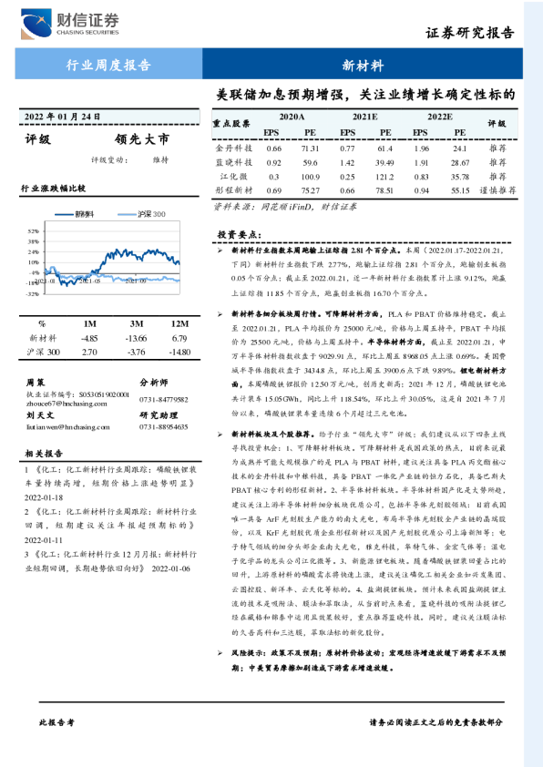 新材料行业周度报告：美联储加息预期增强，关注业绩增长确定性标的