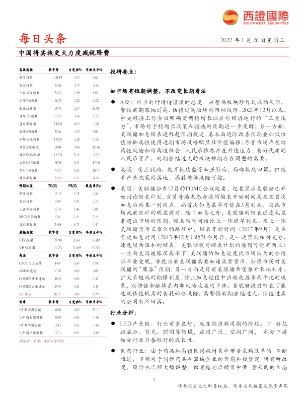 每日头条：中国将实施更大力度减税降费