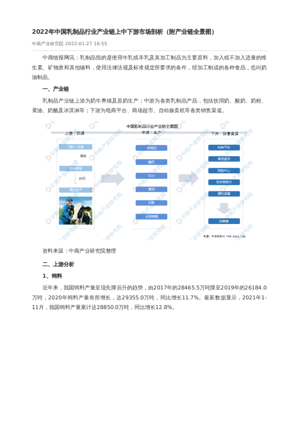 2022年中国乳制品行业产业链上中下游市场剖析（附产业链全景图）